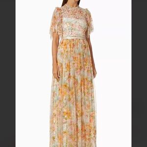 Floral Maxi Dress with Sheer Sleeves Needle & Thread